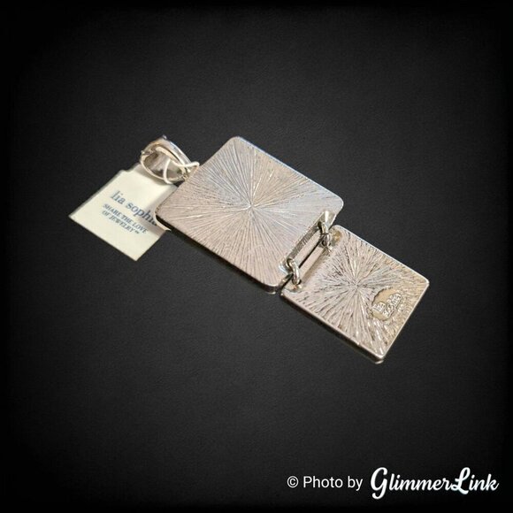 Lia Sophia Tiered Green Faceted Foiled Glass Squares Silver Tone Slide Pendant - Picture 6 of 7